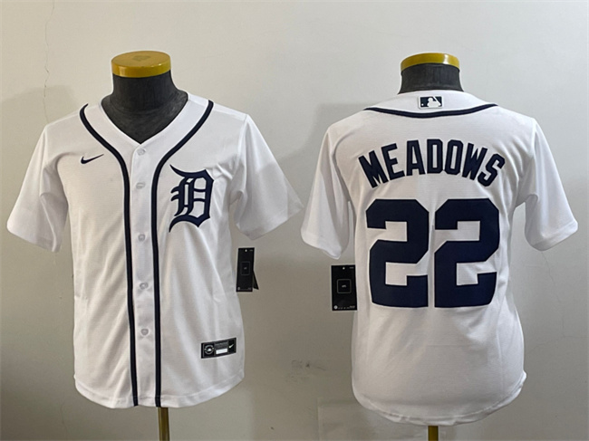 Youth Detroit Tigers #22 Parker Meadows White Cool Base Stitched Baseball Jersey Youth Detroit Tigers #22 Parker Meadows White Cool Base Stitched Baseball Jersey